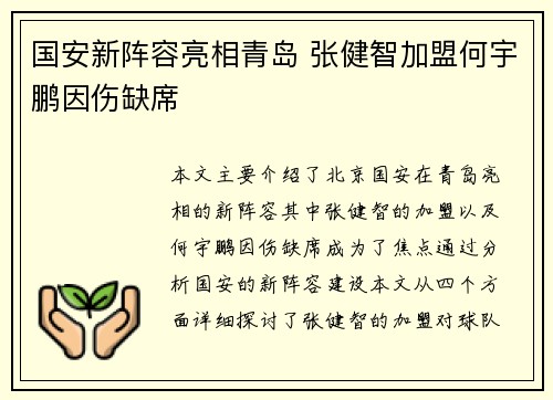 国安新阵容亮相青岛 张健智加盟何宇鹏因伤缺席