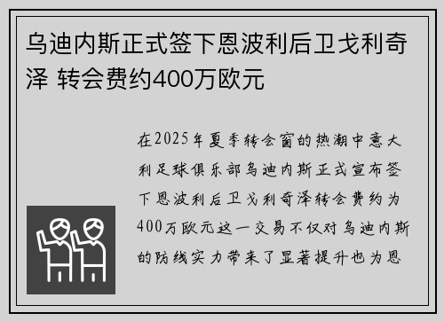 乌迪内斯正式签下恩波利后卫戈利奇泽 转会费约400万欧元