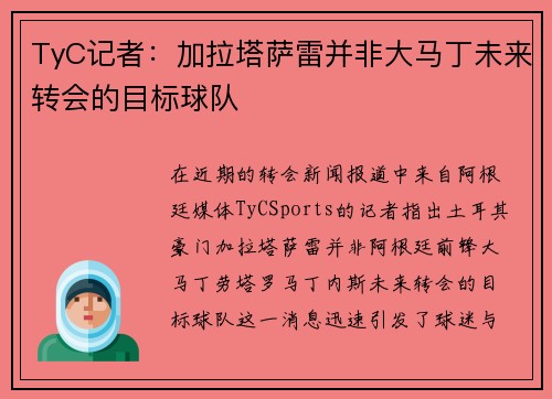 TyC记者：加拉塔萨雷并非大马丁未来转会的目标球队